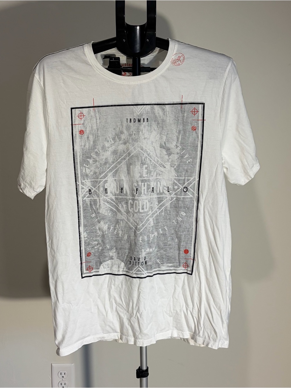 Buffalo David Bitton White Short-Sleeve Graphic Tee with Black & Red Print